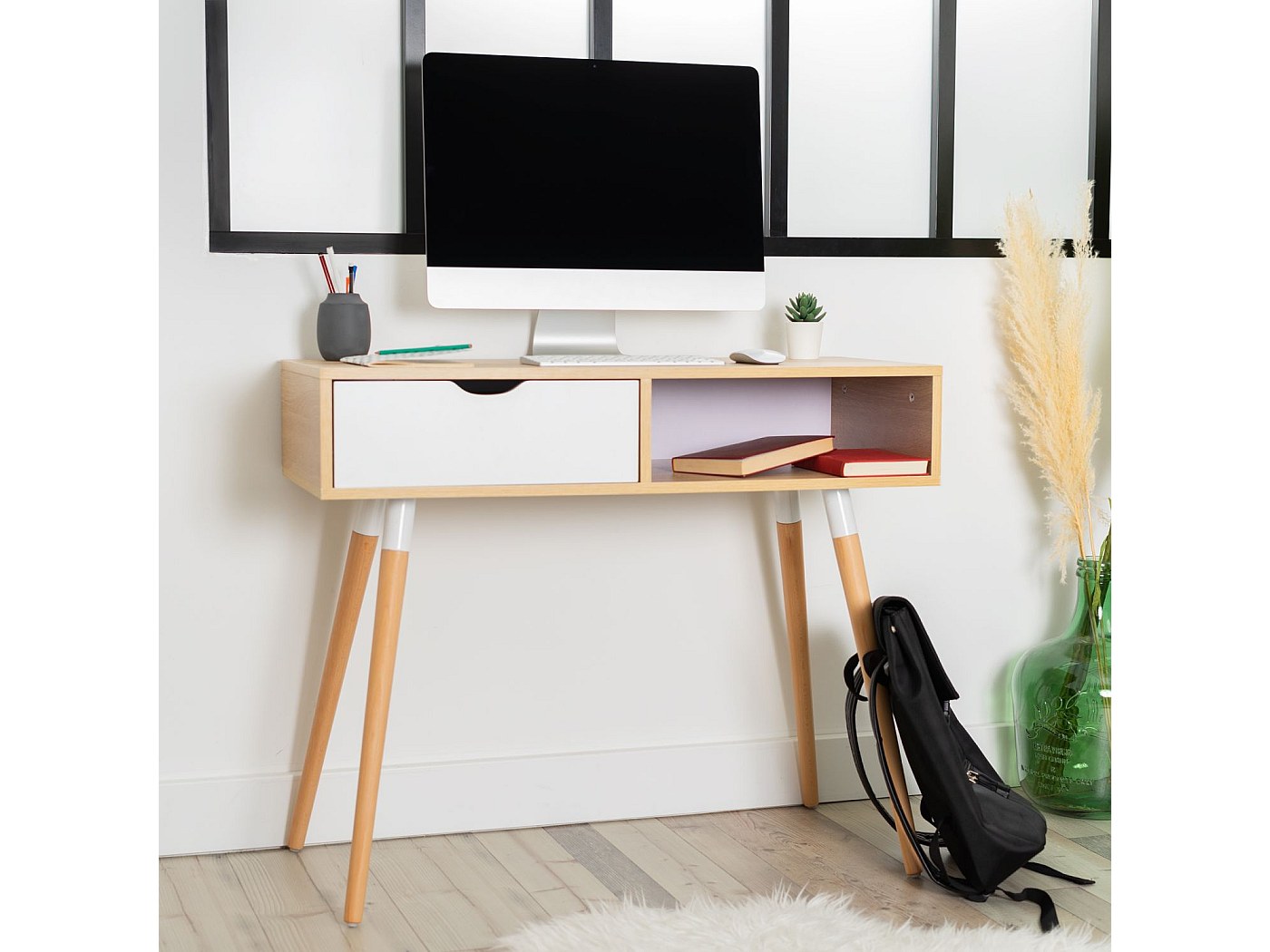 Tribesigns Bureau D'ordinateur - 140 X 80 X 75 Cm - Table D'ordinateur - Table De Bureau - Table De Travail - Table De Bureau - Table De Conférence Pour La Maison - Blanc Et Doré