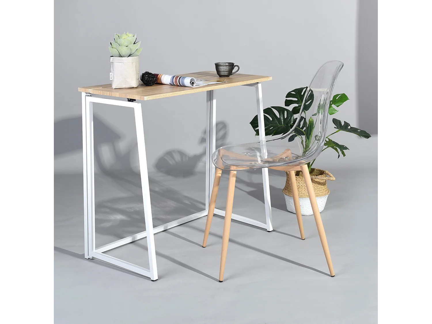 Bureau Pliable Imitation Chêne et métal Blanc Style Industriel