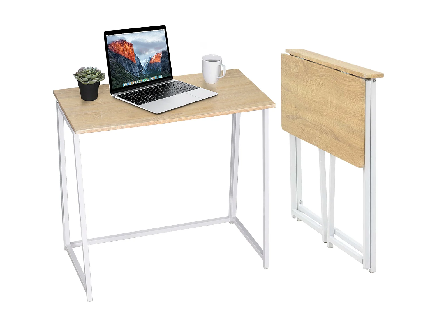 Bureau Pliable Imitation Chêne et métal Blanc Style Industriel