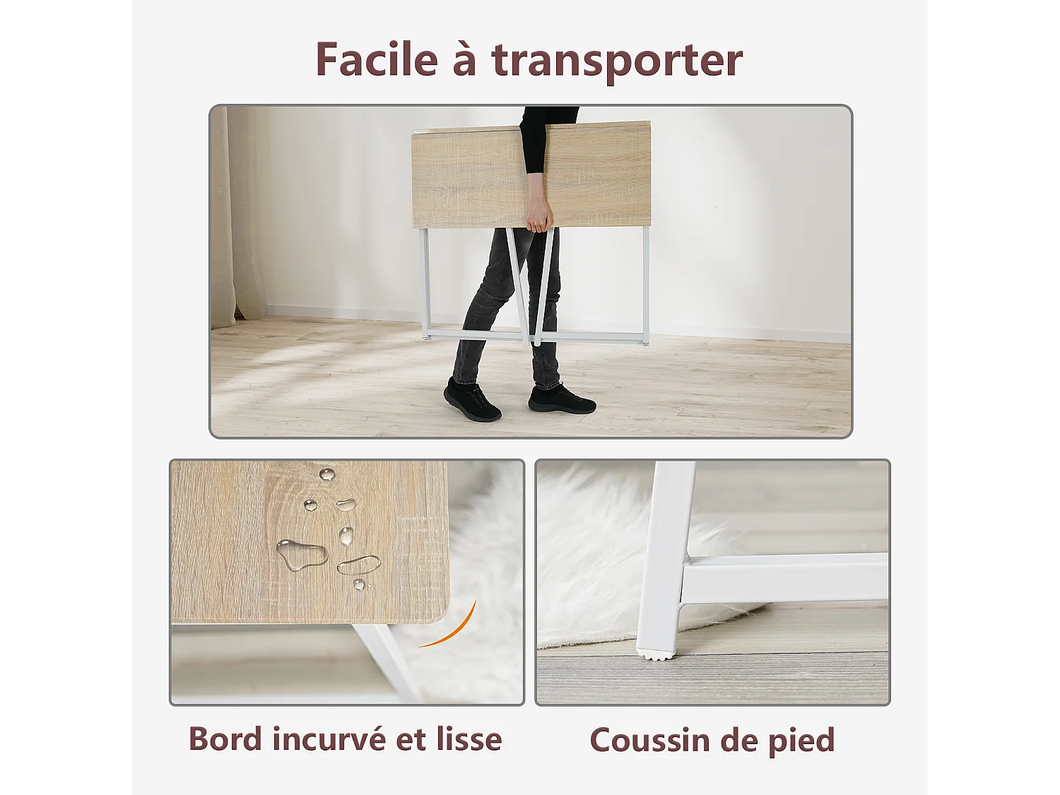 Bureau Pliable Imitation Chêne et métal Blanc Style Industriel