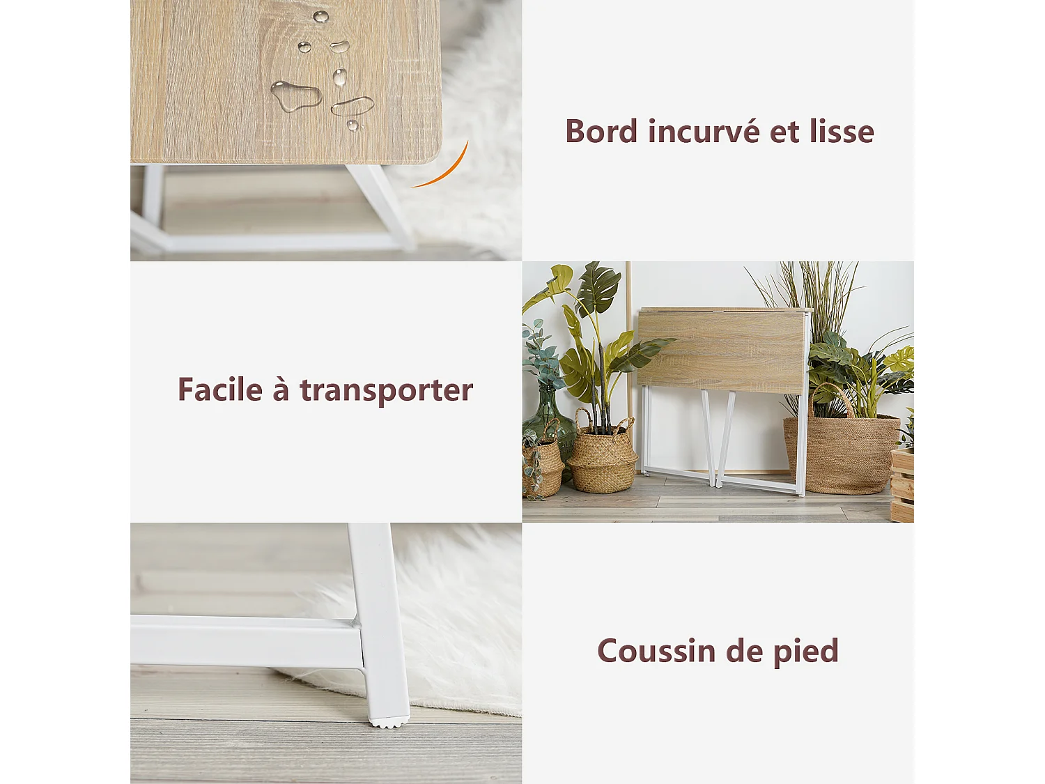 Bureau Pliable Imitation Chêne et métal Blanc Style Industriel