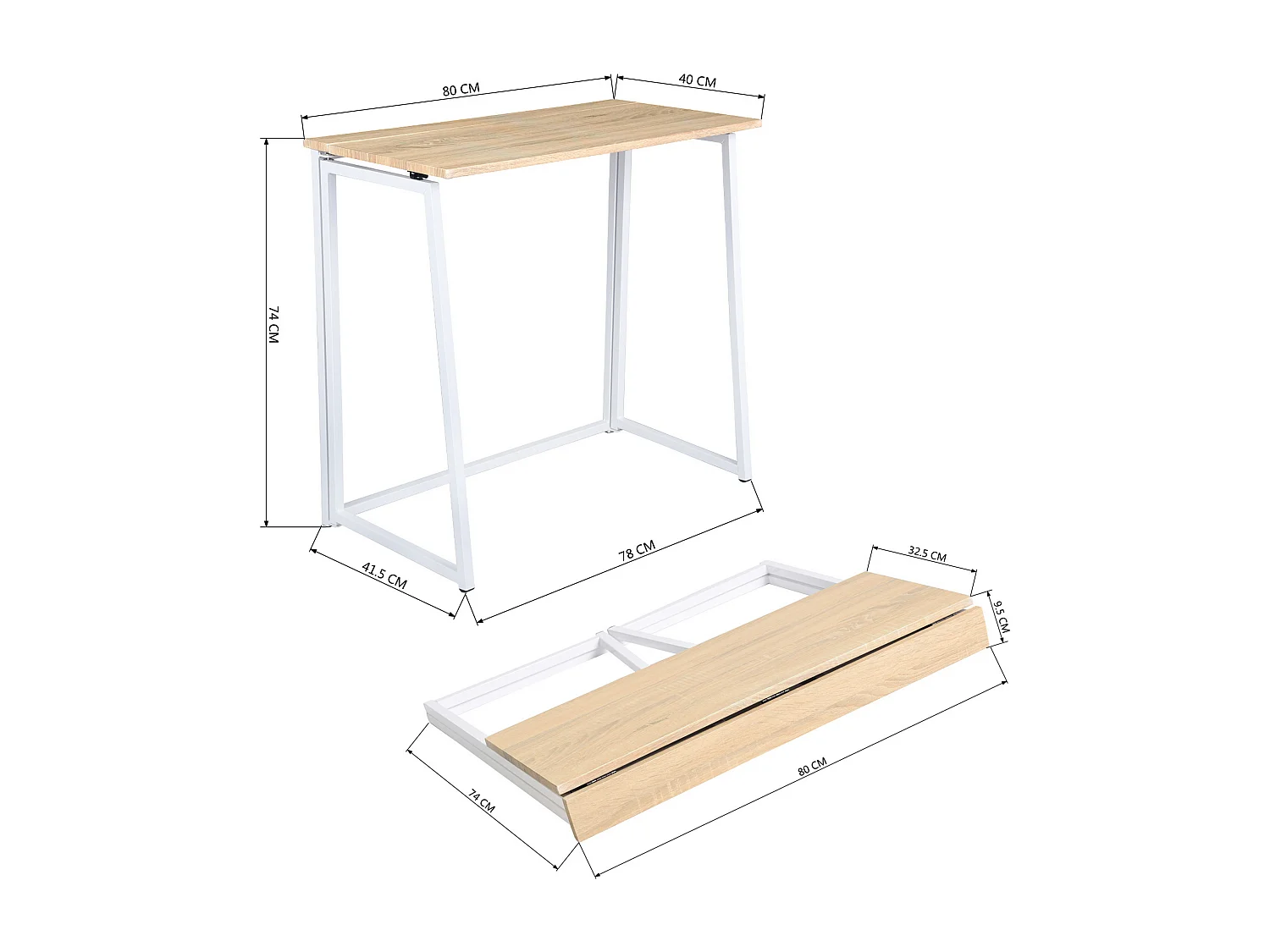 Bureau Pliable Imitation Chêne et métal Blanc Style Industriel