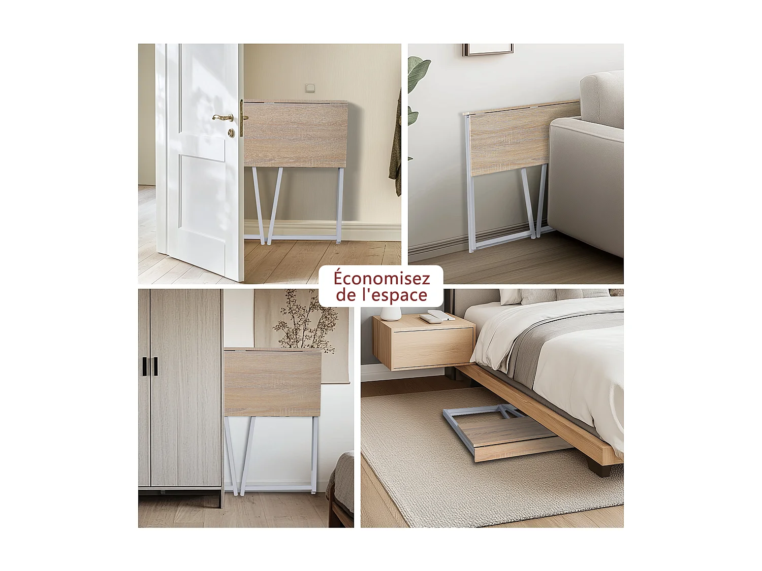 Bureau Pliable Imitation Chêne et métal Blanc Style Industriel