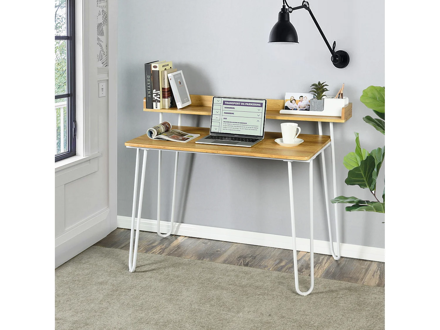 Bureau Imitation Chêne et métal Blanc, Acer