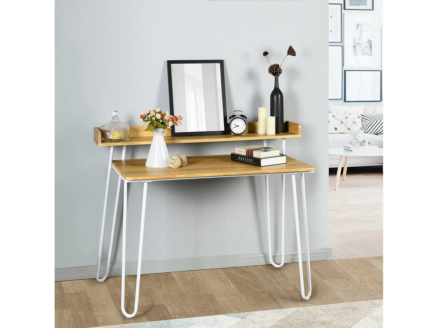 Bureau Imitation Chêne et métal Blanc, Acer