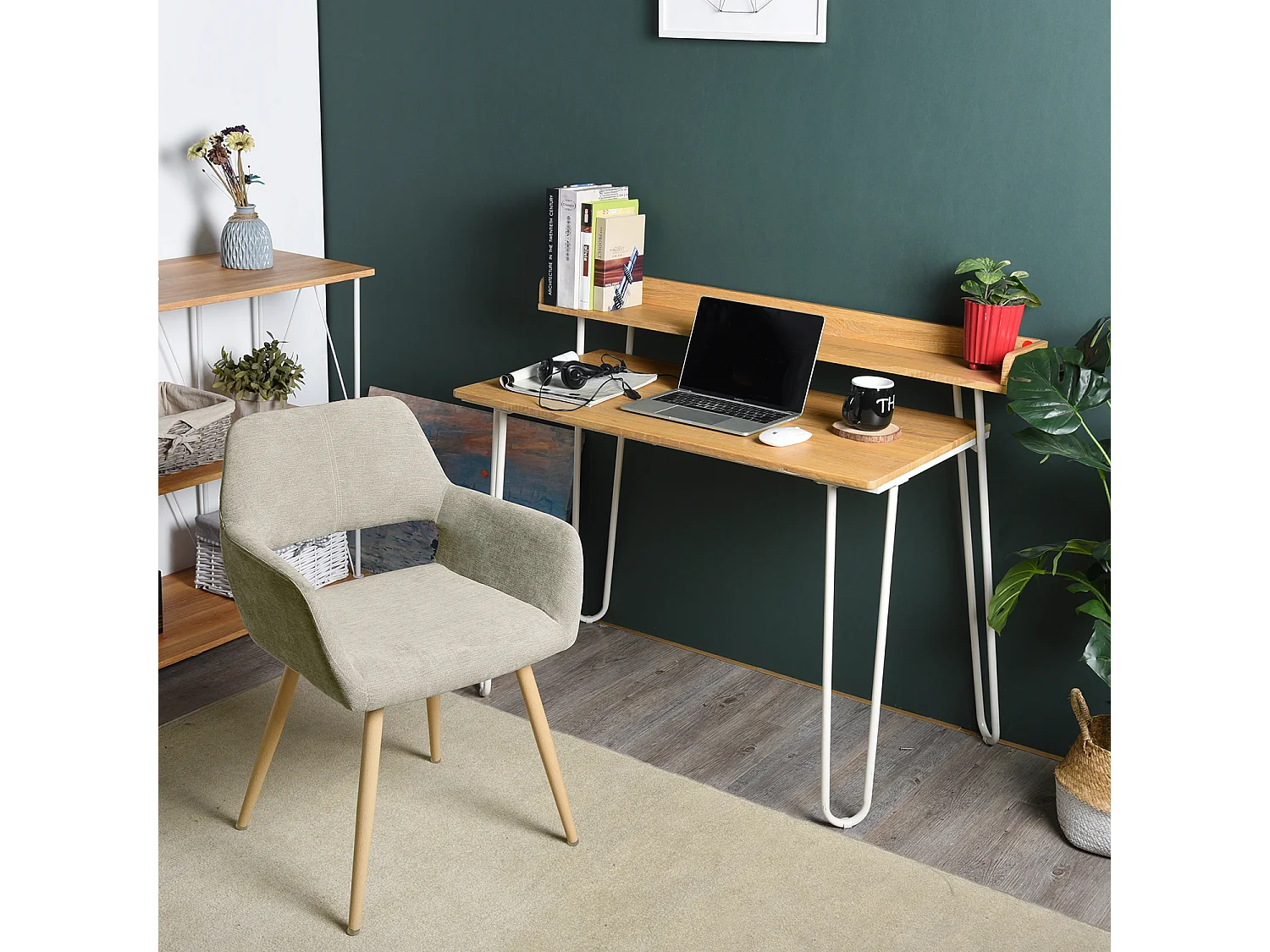 Bureau Imitation Chêne et métal Blanc, Acer