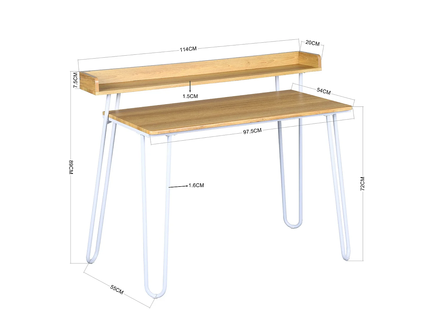Bureau Imitation Chêne et métal Blanc, Acer