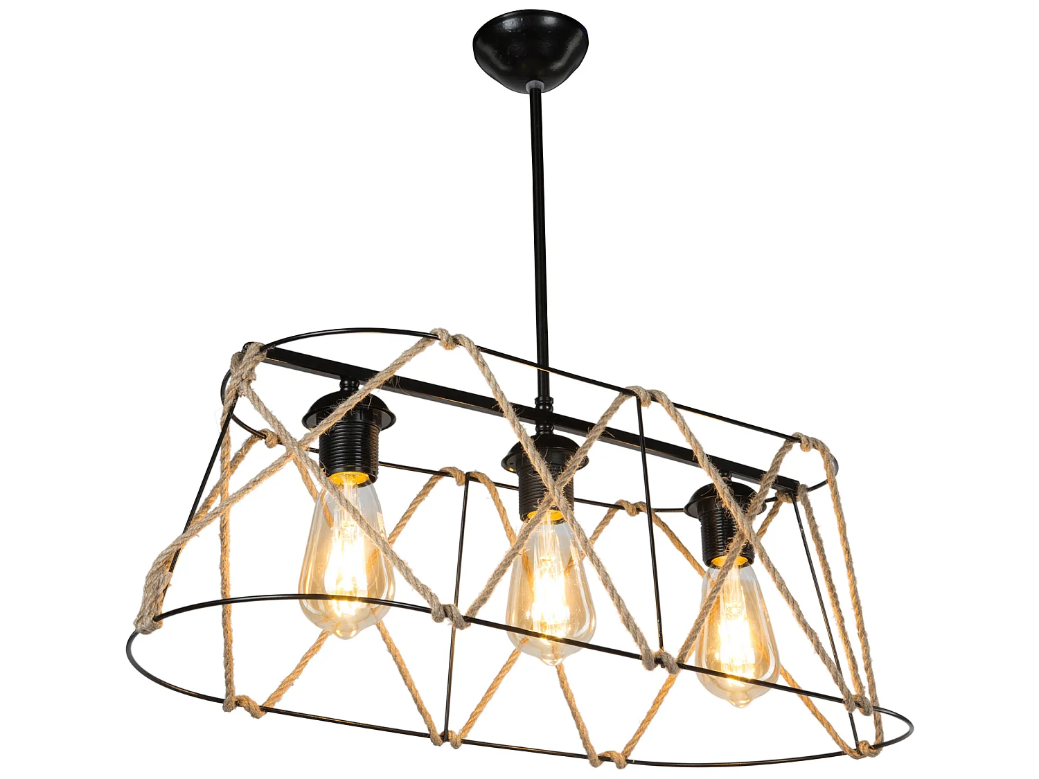 Suspension Harrogate en métal et corde de jute 60 cm 3 x E27 [lux.pro]