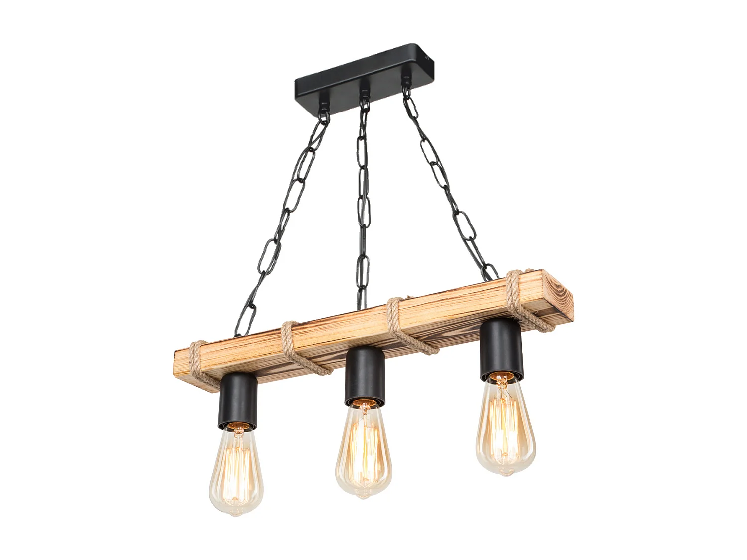 Suspension Hemel en métal bois corde de jute hauteur 60 cm 3 x E27 [lux.pro]