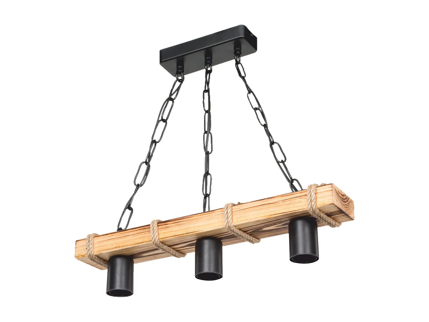 Suspension Hemel en métal bois corde de jute hauteur 60 cm 3 x E27 [lux.pro]