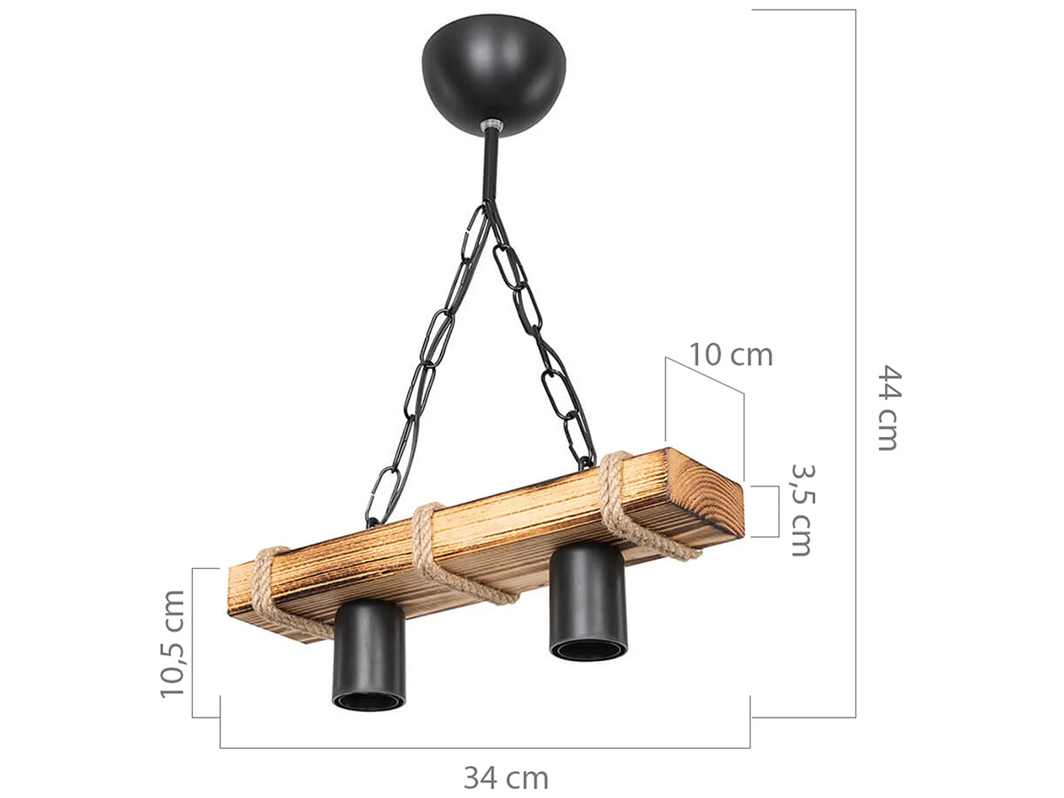 Suspension Hemel en métal bois corde de jute hauteur 44 cm 2 x E27 [lux.pro]