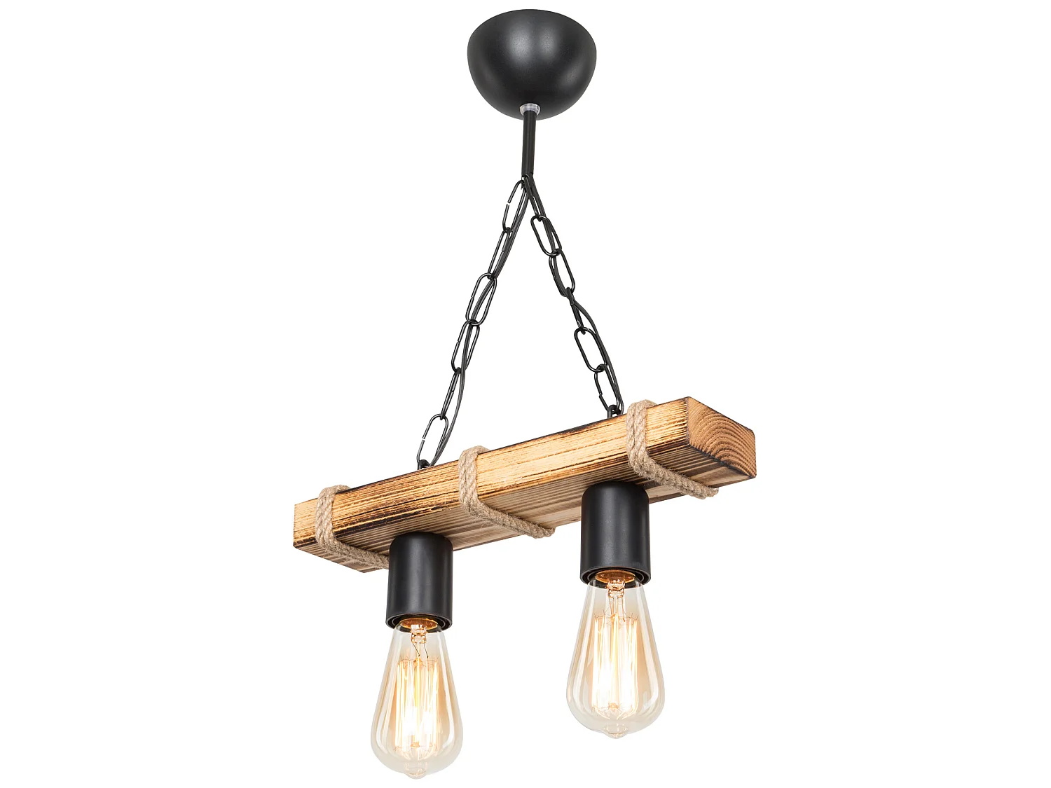 Suspension Hemel en métal bois corde de jute hauteur 44 cm 2 x E27 [lux.pro]