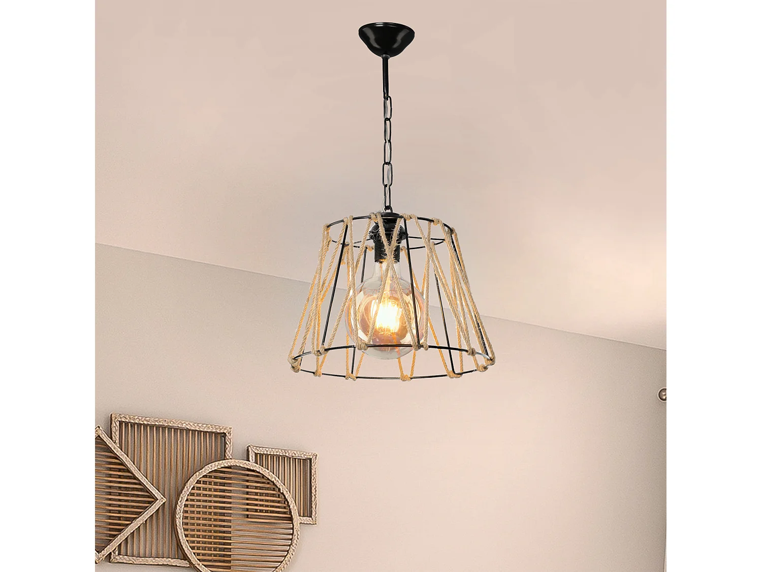 Suspension Harrogate en métal et corde de jute 54 cm E27 [lux.pro]