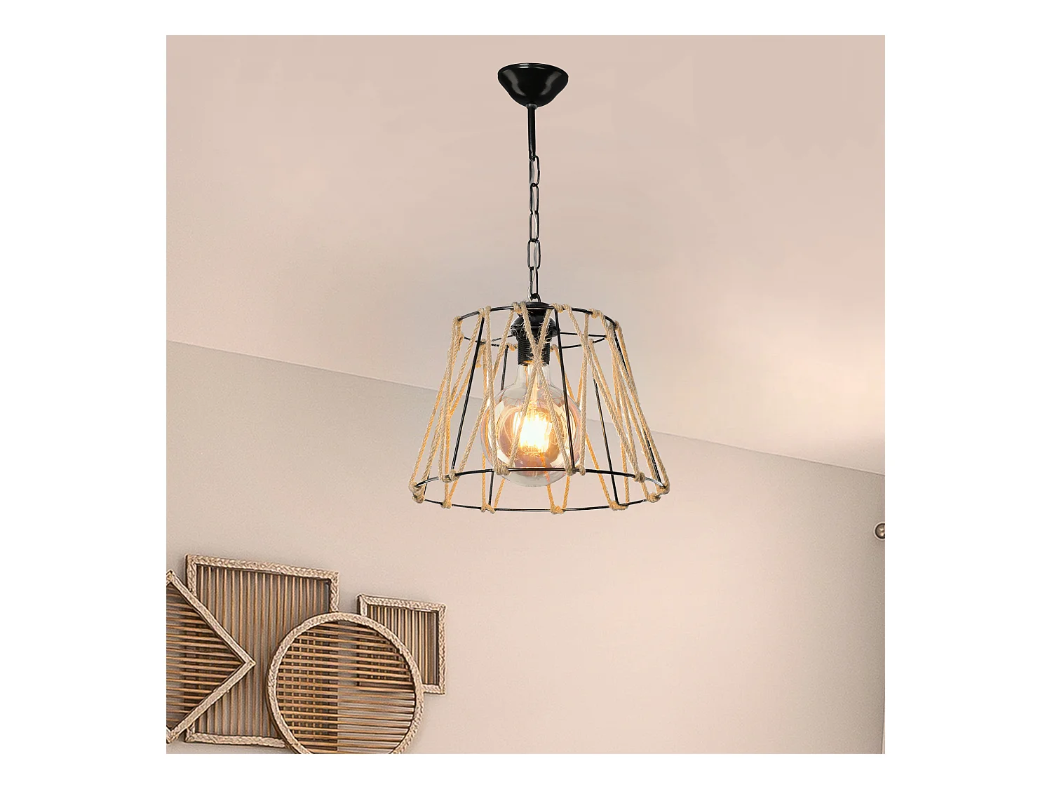 Suspension Harrogate en métal et corde de jute 54 cm E27 [lux.pro]