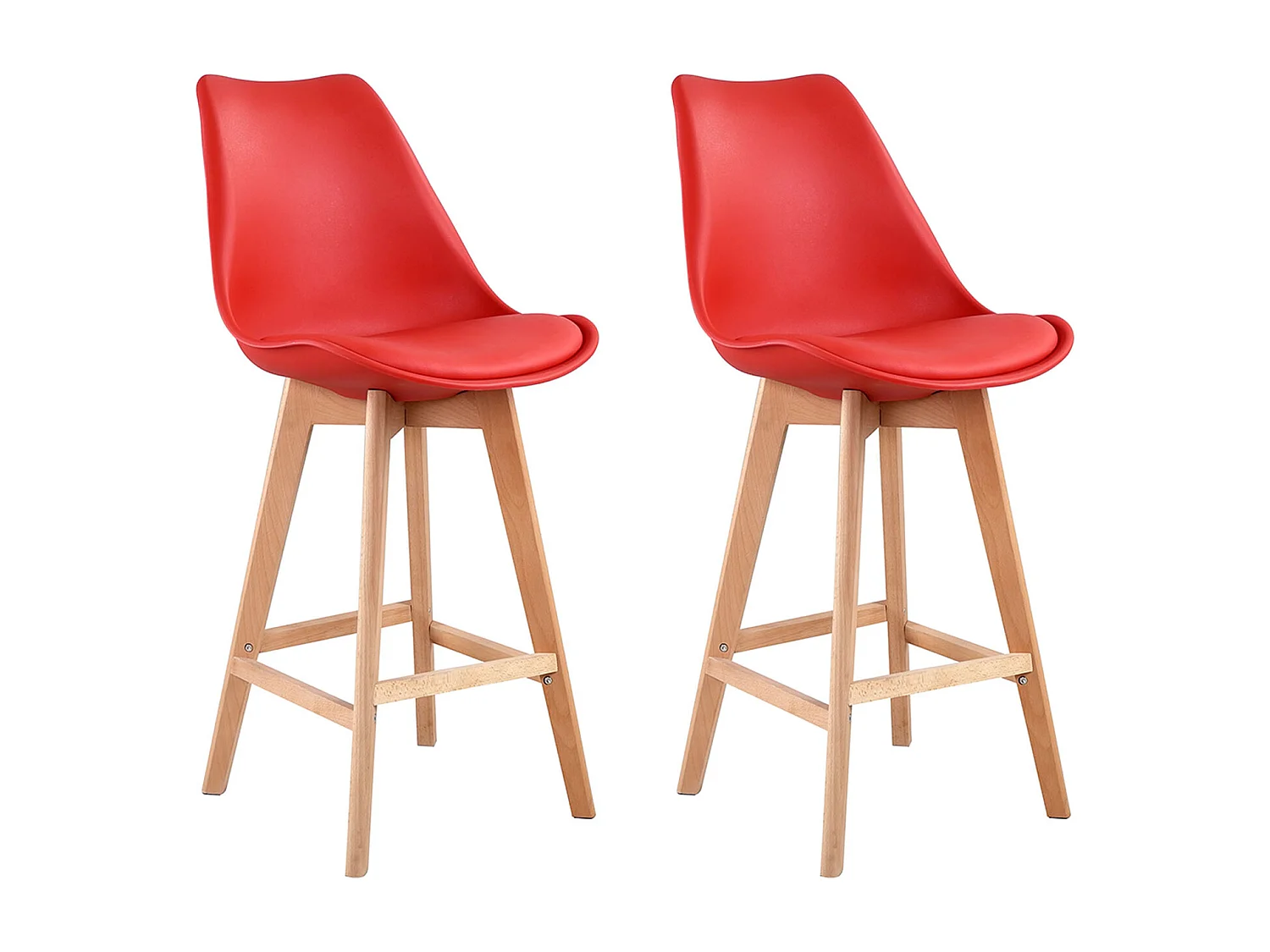 Lot de 2 tabourets scandinaves SVEN rouge avec coussin - HAPPY GARDEN