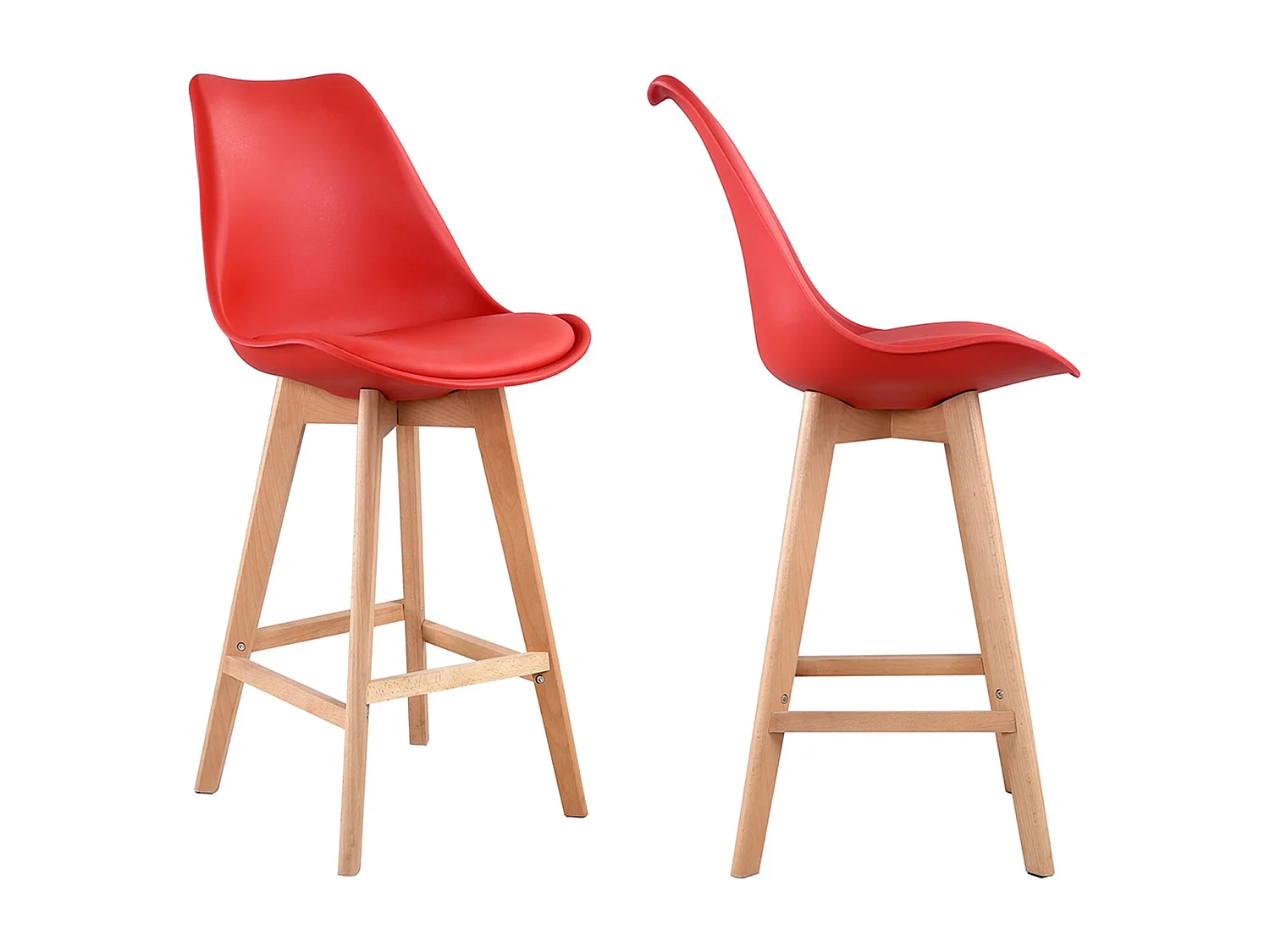 Lot de 2 tabourets scandinaves SVEN rouge avec coussin - HAPPY GARDEN