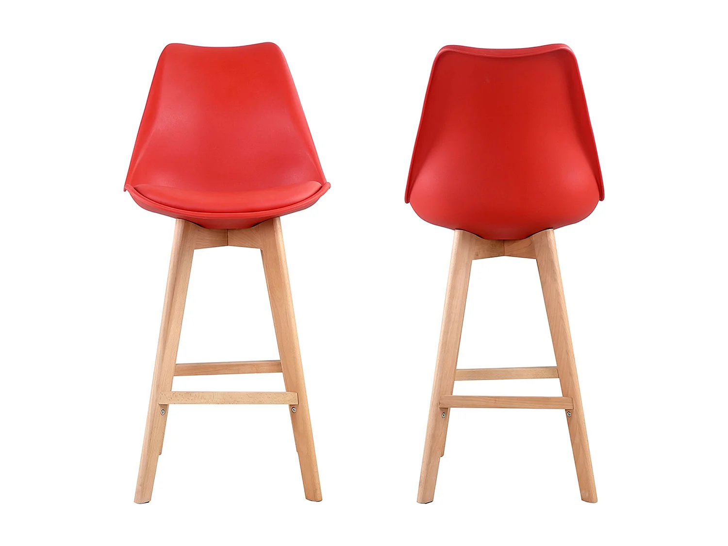 Lot de 2 tabourets scandinaves SVEN rouge avec coussin - HAPPY GARDEN