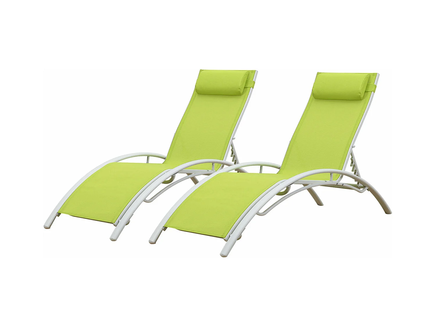 Lot de 2 transats GALAPAGOS en textilène vert - aluminium blanc - HAPPY GARDEN
