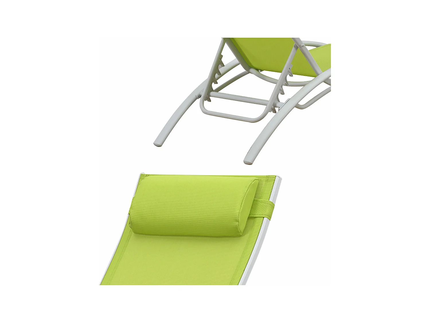 Lot de 2 transats GALAPAGOS en textilène vert - aluminium blanc - HAPPY GARDEN