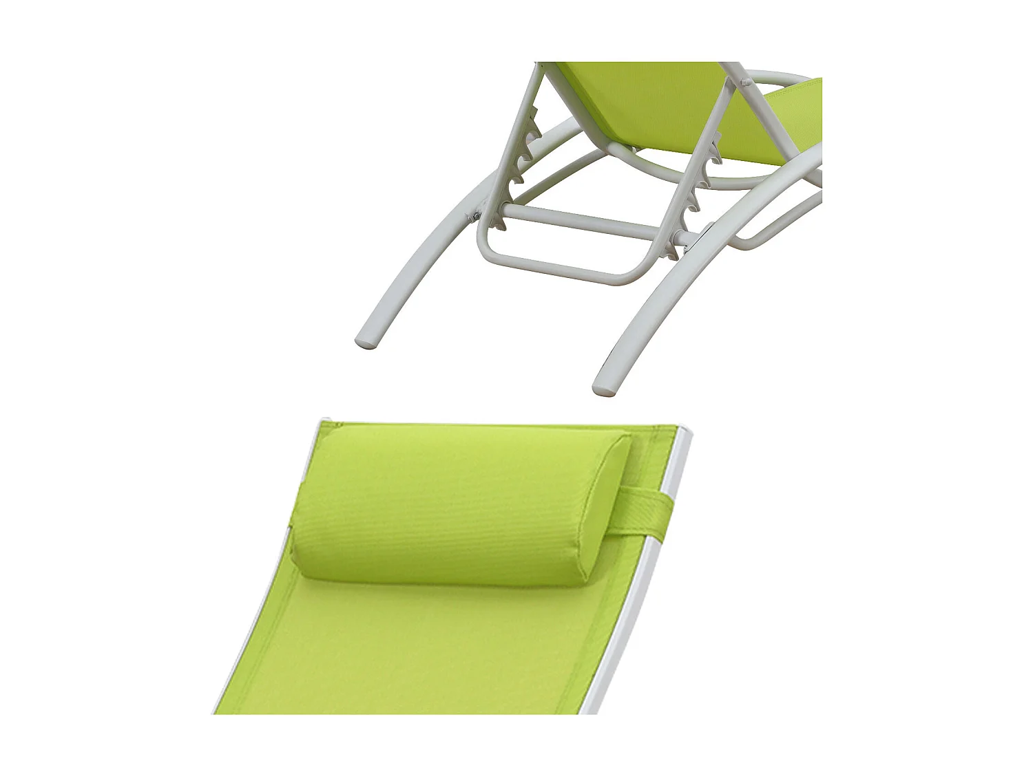Lot de 2 transats GALAPAGOS en textilène vert - aluminium blanc - HAPPY GARDEN