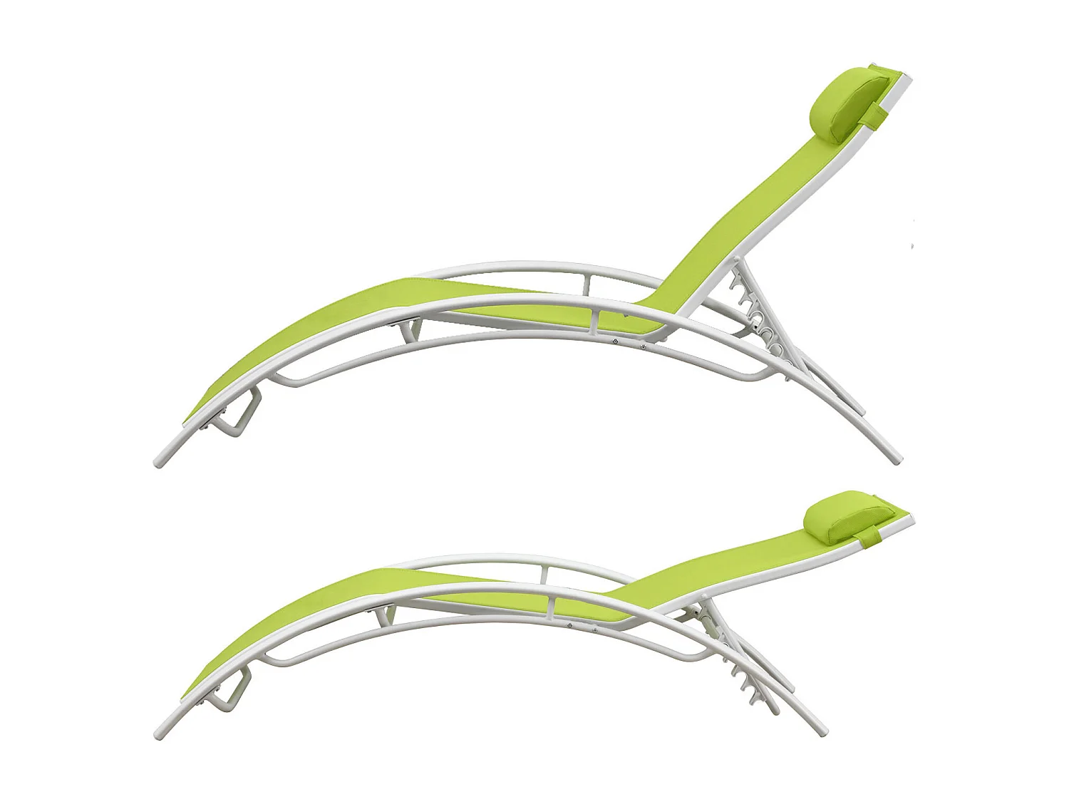 Lot de 2 transats GALAPAGOS en textilène vert - aluminium blanc - HAPPY GARDEN