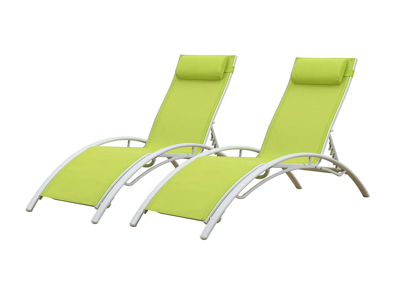 Lot de 2 transats GALAPAGOS en textilène vert - aluminium blanc - HAPPY GARDEN