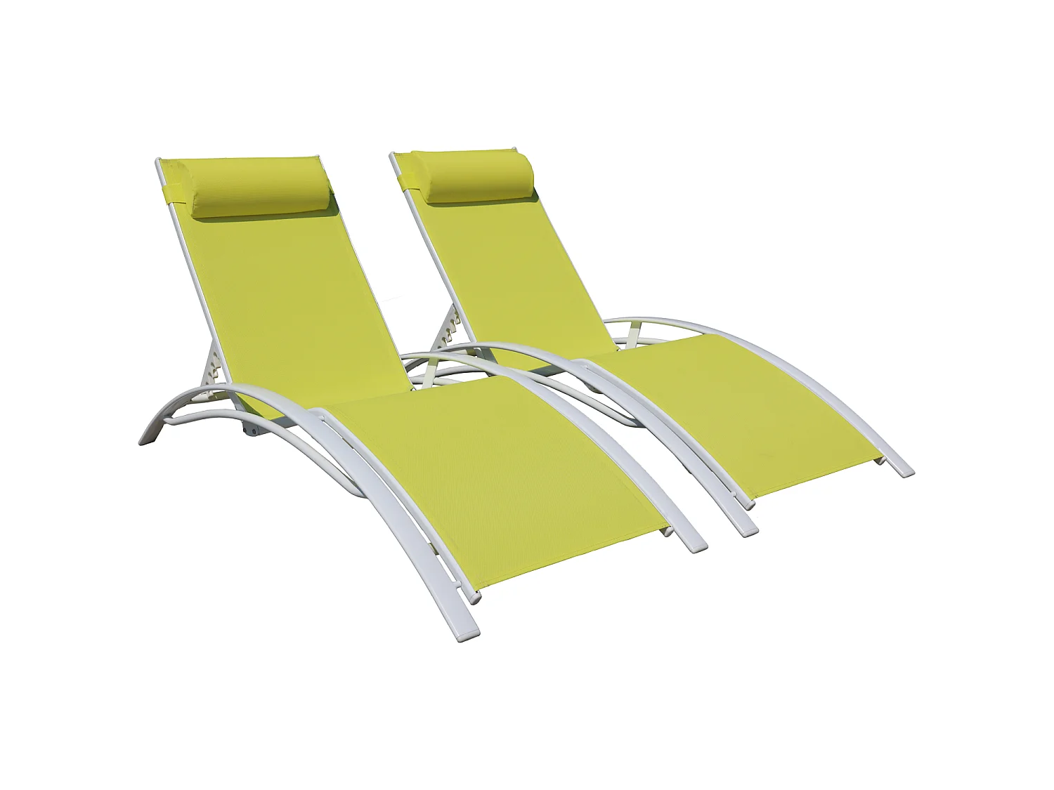 Lot de 2 transats GALAPAGOS en textilène vert - aluminium blanc - HAPPY GARDEN