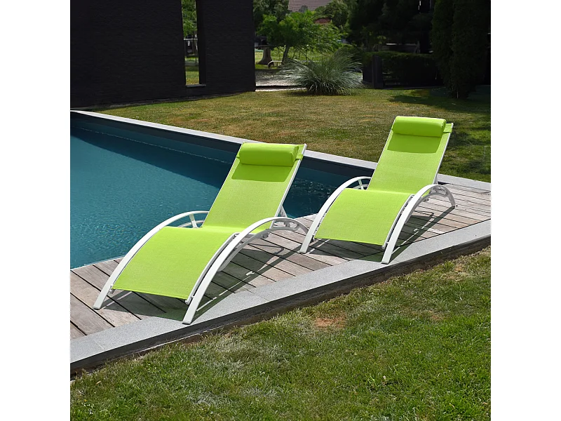 Set van 2 GALAPAGOS groene textilene ligstoelen - wit aluminium