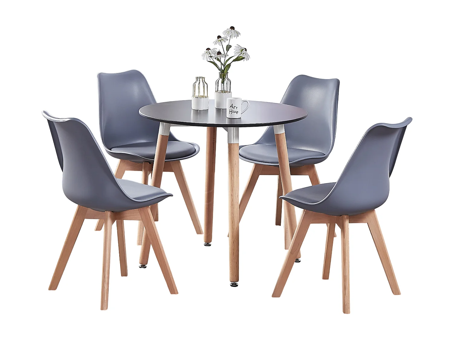 HALO - Table à manger ronde style scandinave - Noir
