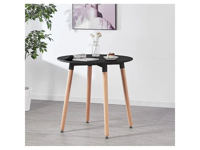 HALO - Table à manger ronde style scandinave - Noir