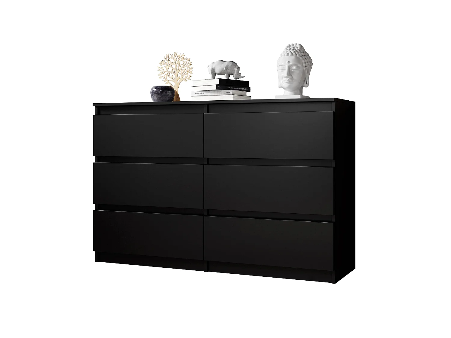 FURNIX commode/ meuble de rangement Arenal avec 6 tiroirs 120 x 37 x 76 cm noir mat style moderne