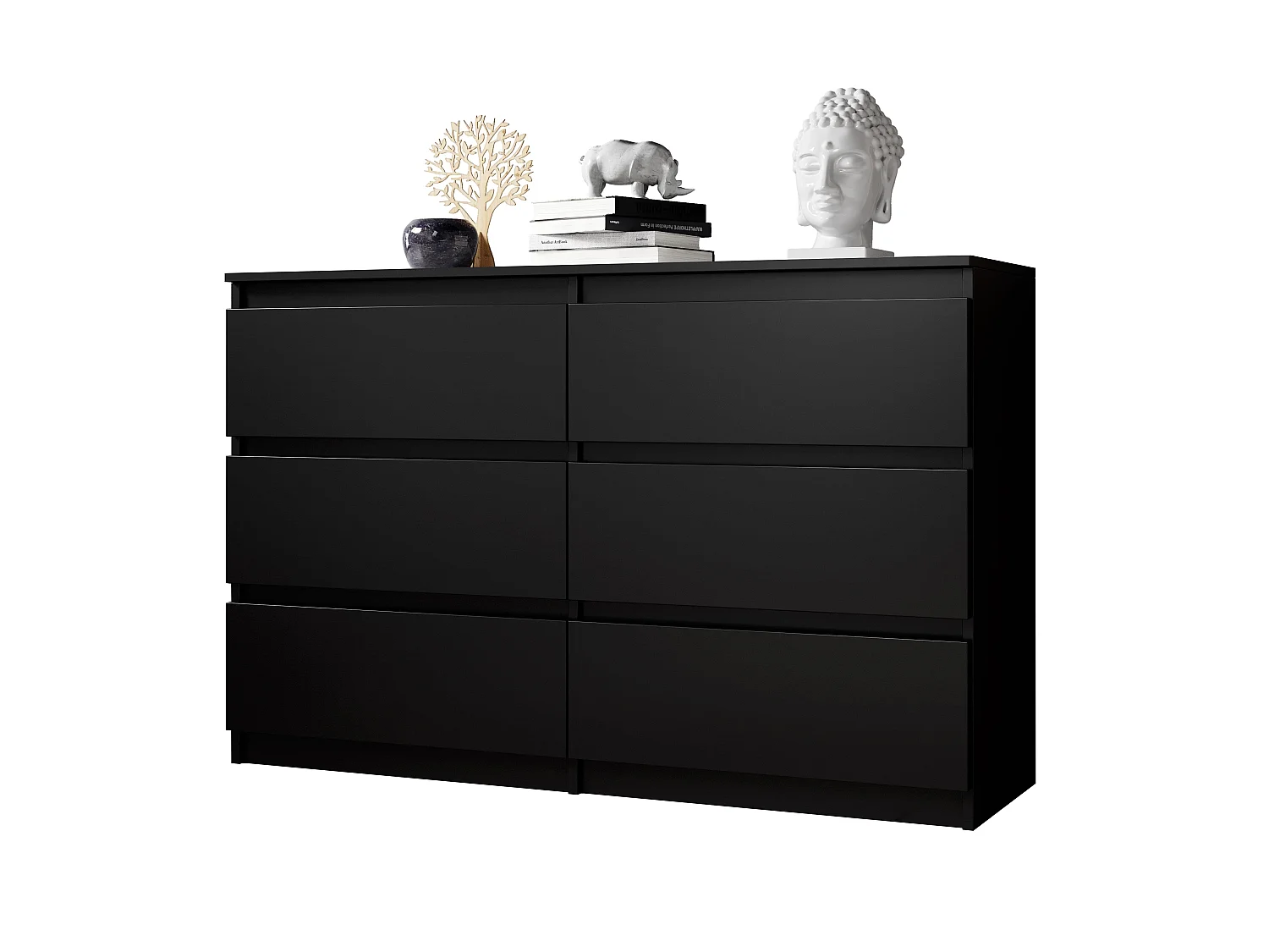 FURNIX commode/ meuble de rangement Arenal avec 6 tiroirs 120 x 37 x 76 cm noir mat style moderne