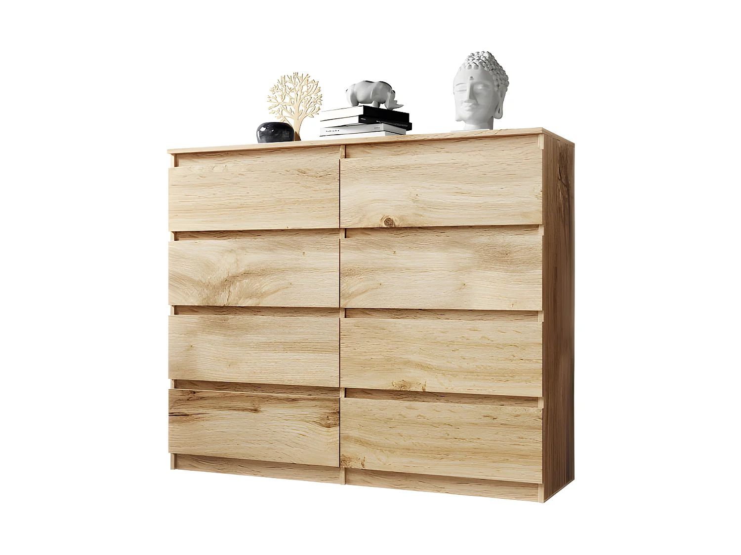 FURNIX commode/ meuble de rangement Arenal avec 8 tiroirs 120 x 37 x 98 cm chêne wotan style moderne