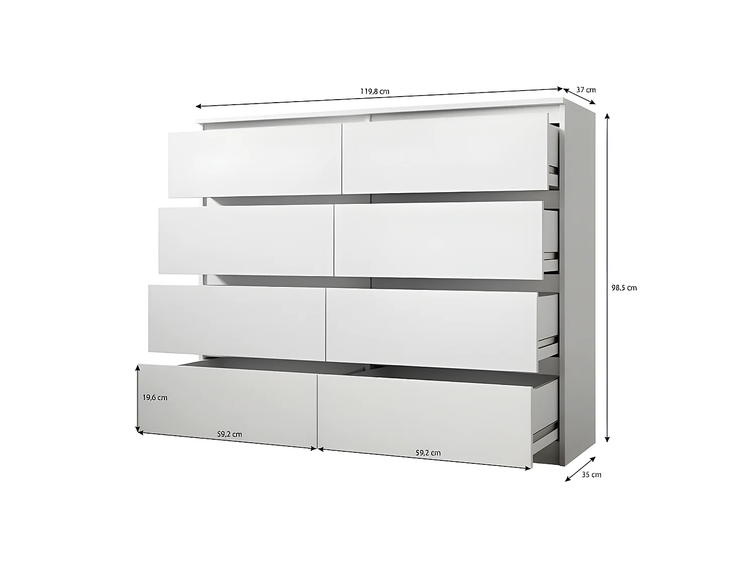 FURNIX commode/ meuble de rangement Arenal avec 8 tiroirs 120 x 37 x 98 cm chêne wotan style moderne