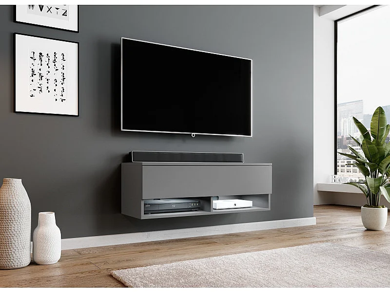FURNIX meuble tv/ meuble tv suspendu Alyx 100 x 32 x 34 cm style industriel anthracite mat sans LED