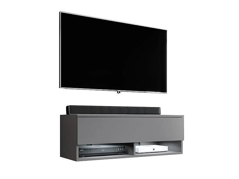 FURNIX meuble tv/ meuble tv suspendu Alyx 100 x 32 x 34 cm style industriel anthracite mat sans LED