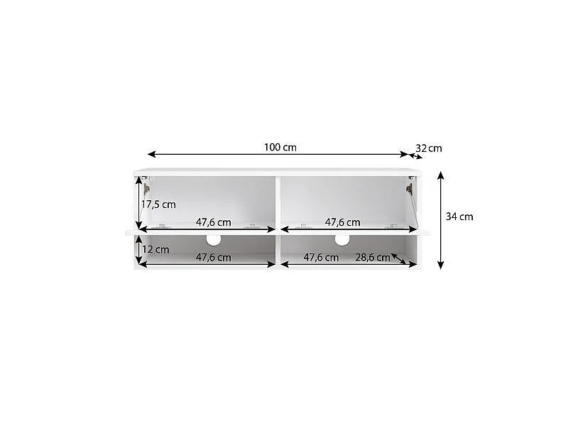FURNIX meuble tv/ meuble tv suspendu Alyx 100 x 32 x 34 cm style industriel blanc mat/ gris brillant sans LED