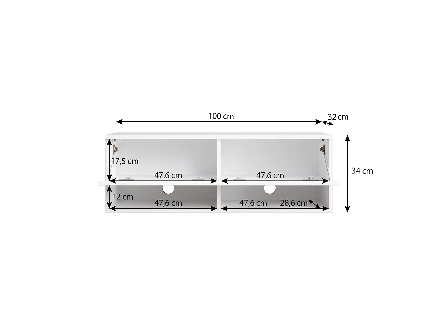 FURNIX meuble tv/ meuble tv suspendu Alyx 100 x 32 x 34 cm style industriel blanc mat/ gris brillant sans LED