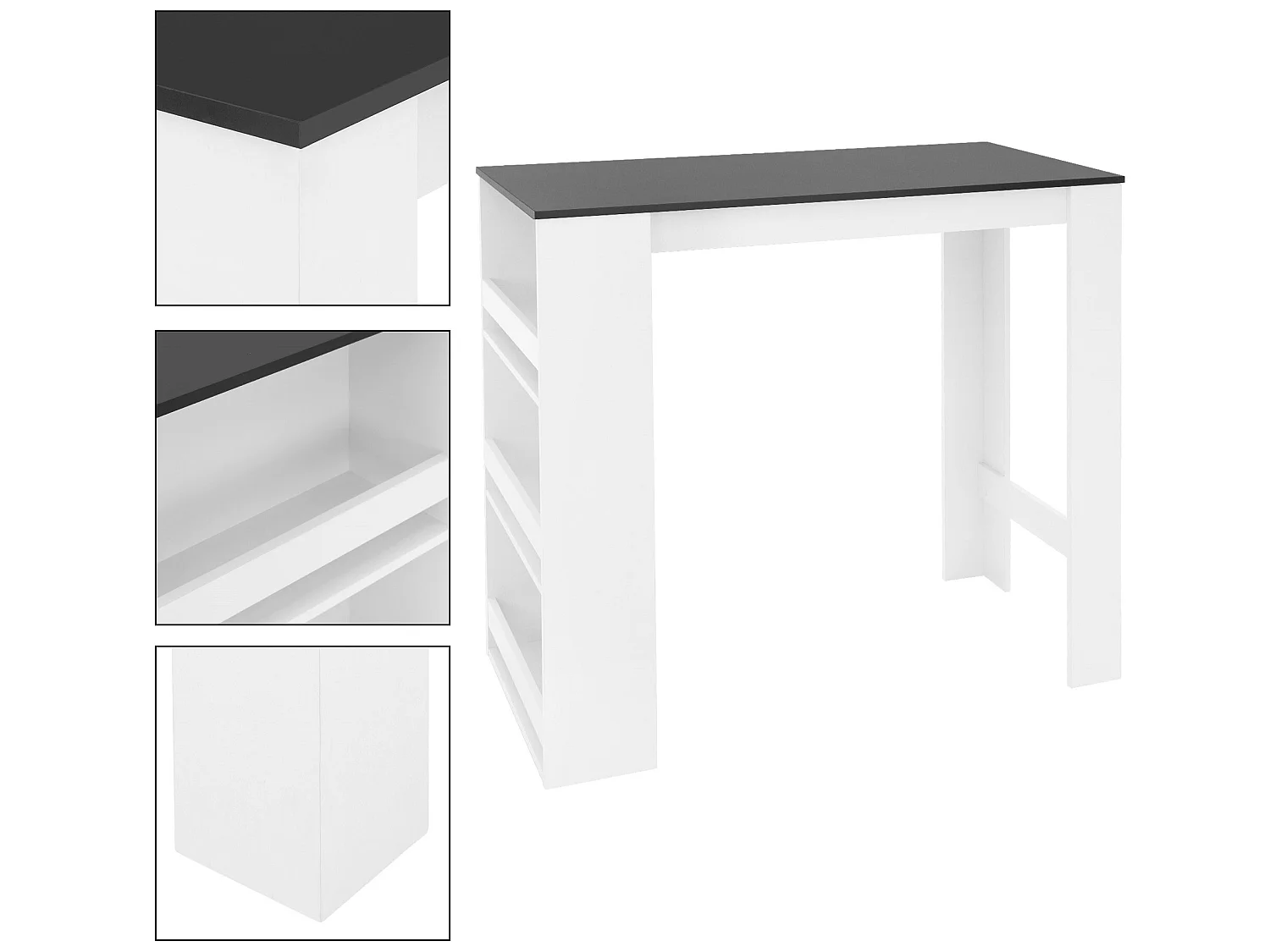 Table de bar blanc/anthracite 3 étagères rangement table de bistrot ML-DESIGN