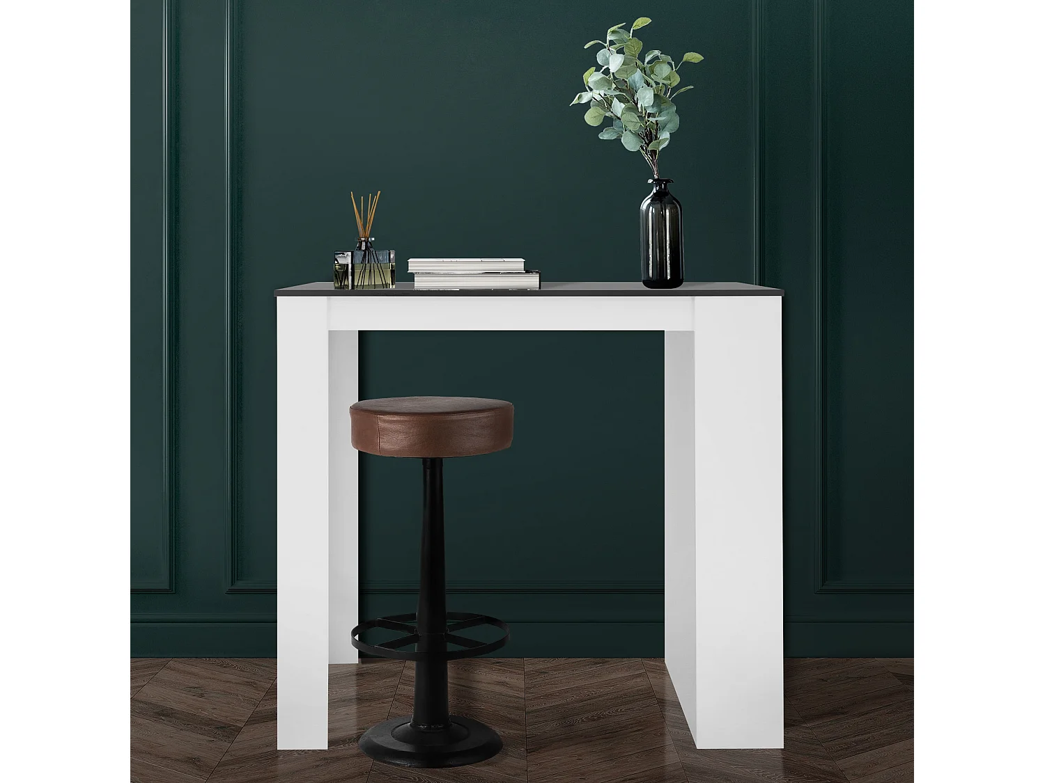 Table de bar blanc/anthracite 3 étagères rangement table de bistrot ML-DESIGN