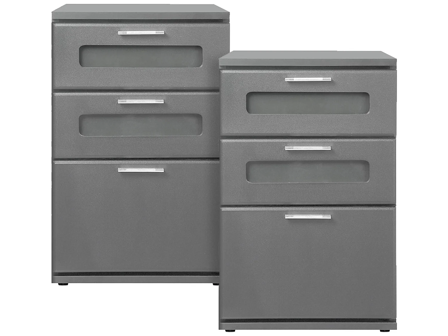 2x Comodino con 3 cassetti e 2 inserti in vetro grigio MDF ML-DESIGN