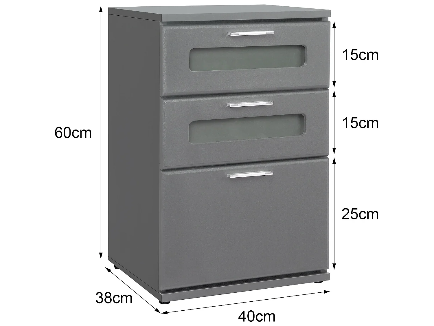 2x Comodino con 3 cassetti e 2 inserti in vetro grigio MDF ML-DESIGN