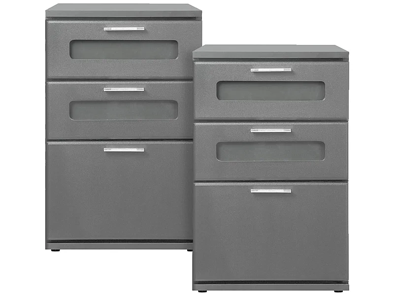 2x Comodino con 3 cassetti e 2 inserti in vetro grigio MDF ML-DESIGN