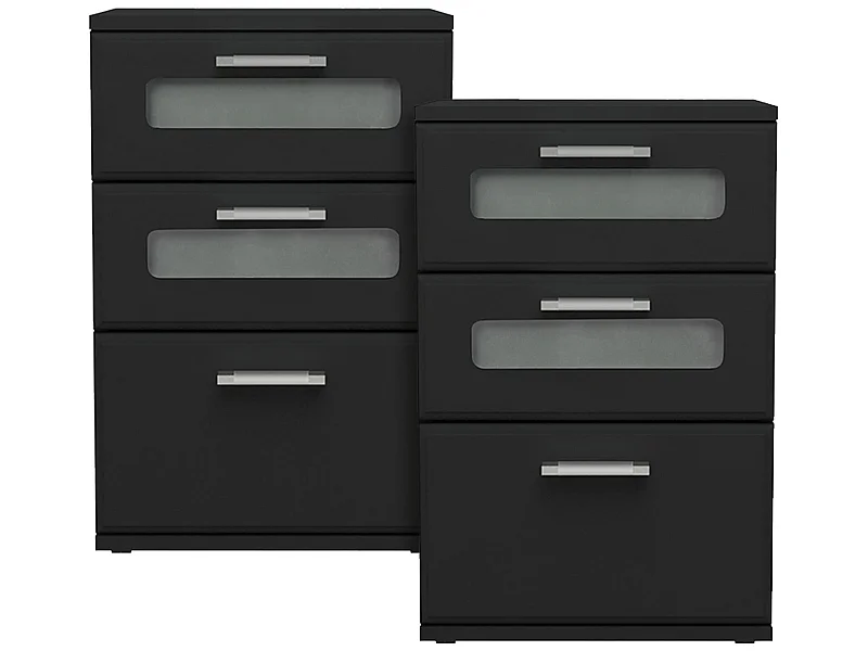 Comodino 2x con 3 cassetti e 2 inserti in vetro nero MDF ML-DESIGN