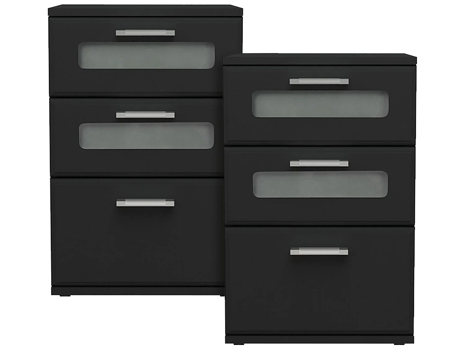 2x Table de nuit chevet avec 3 tiroirs et 2 inserts vitrés 40x60x38 cm ML-DESIGN