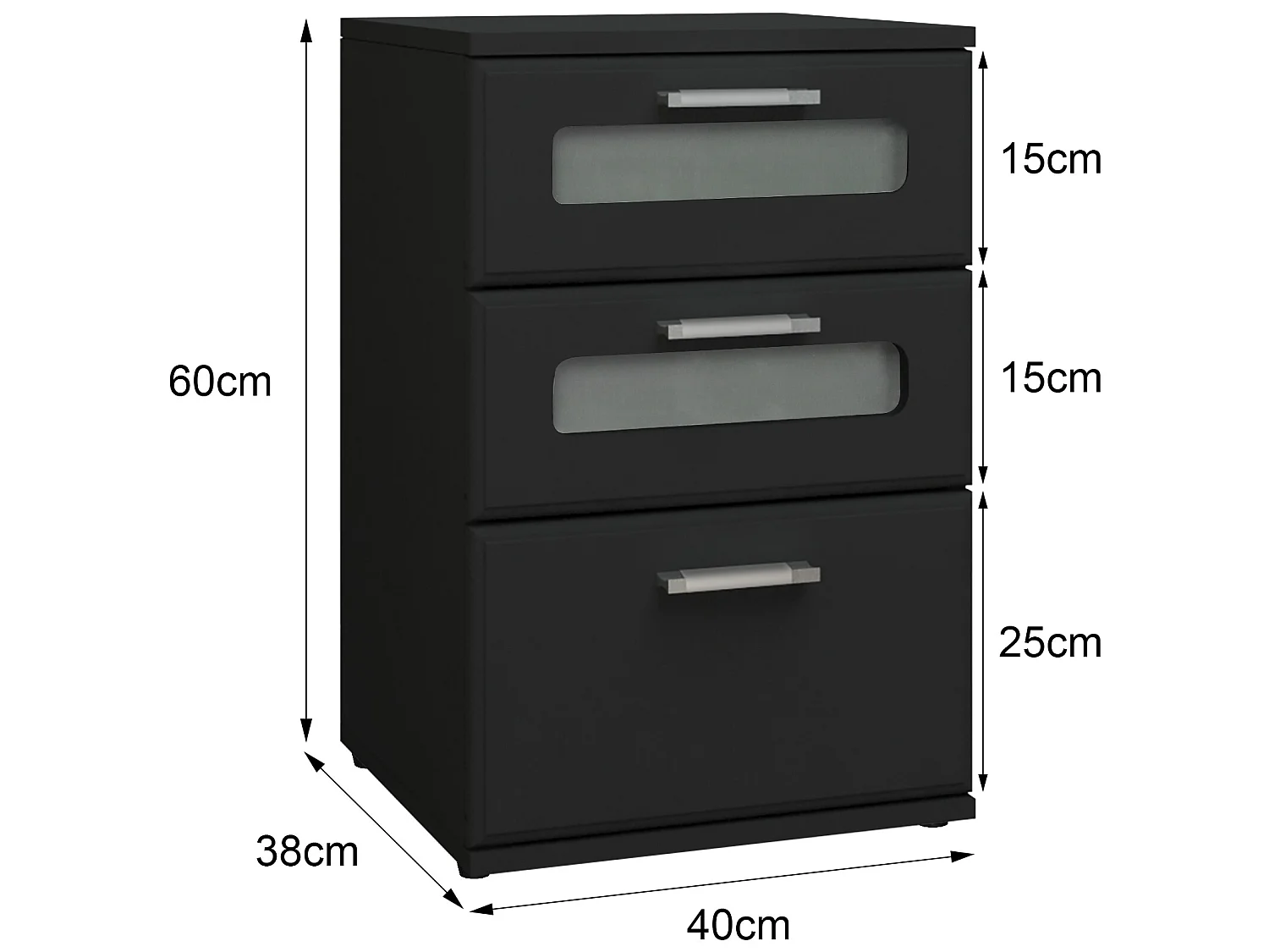 2x Table de nuit chevet avec 3 tiroirs et 2 inserts vitrés 40x60x38 cm ML-DESIGN