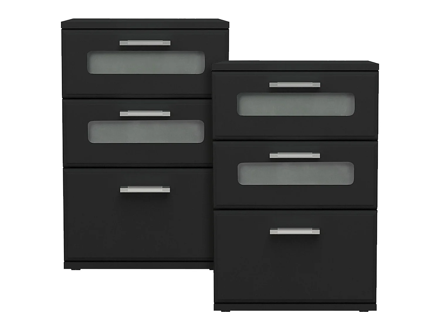 2x Table de nuit chevet avec 3 tiroirs et 2 inserts vitrés 40x60x38 cm ML-DESIGN