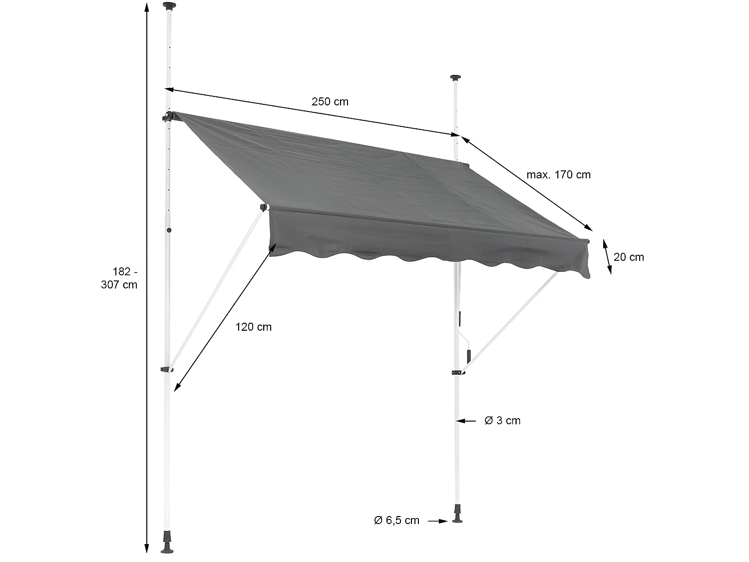 Store banne terrasse balcon auvent rétractable réglable 250x120cm gris ML-DESIGN