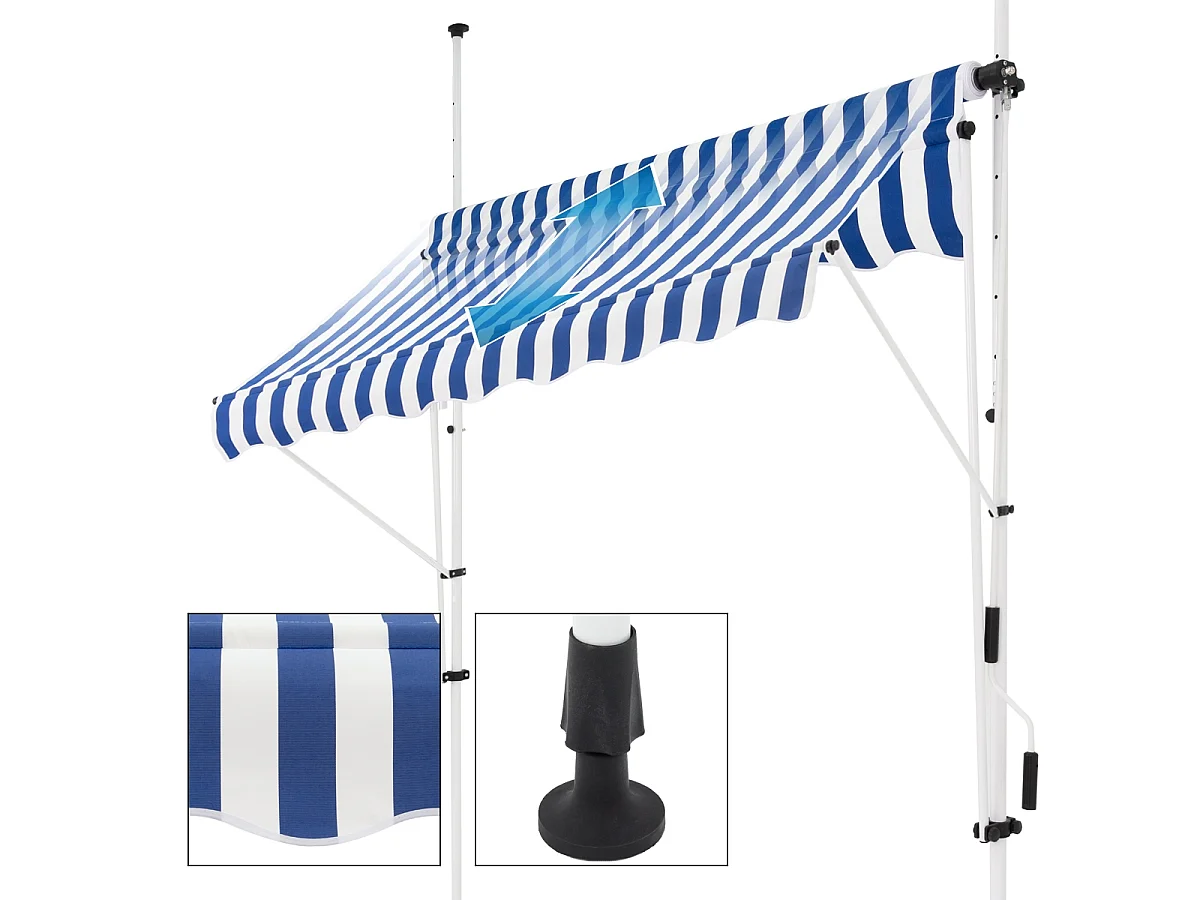 Store banne terrasse auvent à pince rétractable 150x120 cm bleu blanc ML-DESIGN