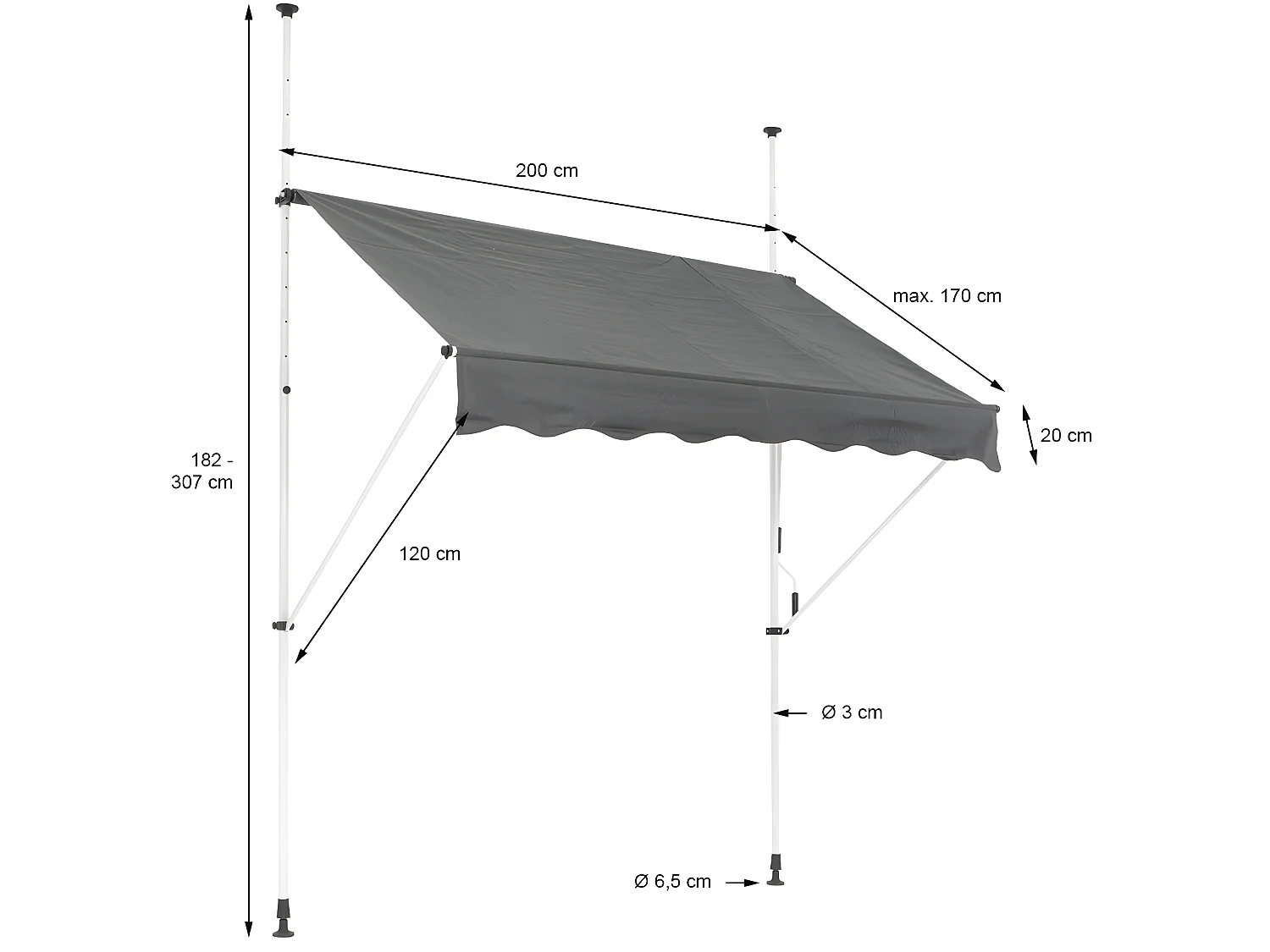 Store banne terrasse balcon auvent rétractable réglable 200x120cm gris ML-DESIGN
